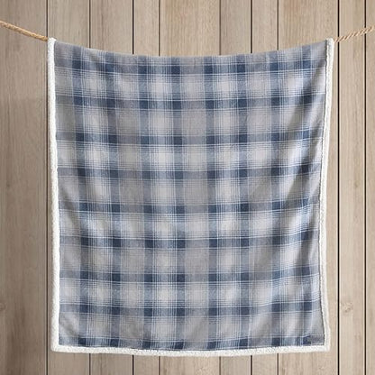 Eddie Bauer Brushed Throw Blanket Reversible Sherpa & Brushed Fleece, Lightweight Home Decor for Bed or Couch, Nordic Midnight