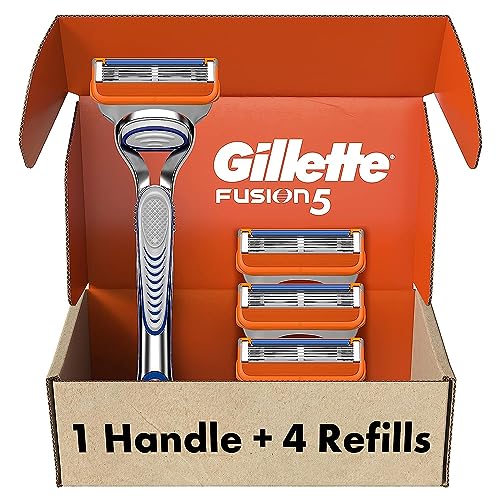 Gillette Fusion5 Razors for Men, 1 Razor, 4 Blade Refills, Lubrastrip for a More Comfortable Shave