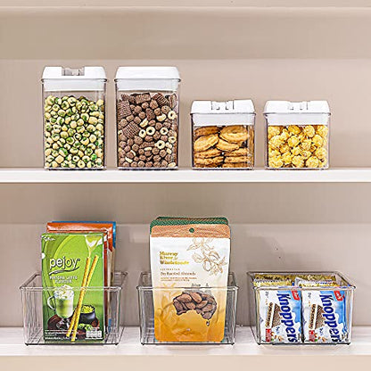 Vtopmart 8 Pack Food Storage Organizer Bins, Clear Plastic Bins for Pantry, Kitchen, Fridge, Cabinet Organization and Storage, 4 Compartment Holder for Packets, Snacks, Pouches, Spice Packets