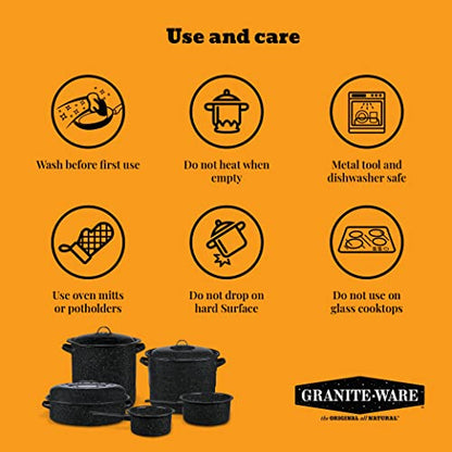 Granite Ware 8 Piece Enamelware Water bath Canning Pot (Speckled Black) with Canning Toolset and Rack. Canning Supplies Starter Kit, Canning Supplies. Canning Kit.