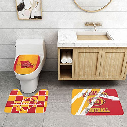 Kansas City Bathroom Rug Mats Football Sports Fans Non-Slip Bath Rug Toilet Seat Cover Washable Bathroom Mat Set of 3