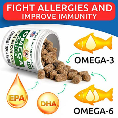 Bark&Spark Omega 3 for Dogs - 180 Fish Oil Treats for Dog Shedding, Skin Allergy, Itch Relief, Hot Spots Treatment - Joint Health - Skin and Coat Supplement - EPA & DHA Fatty Acids - Salmon Oil