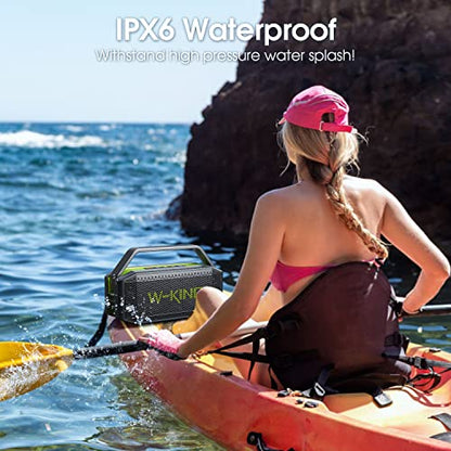 W-KING Portable Loud Bluetooth Speakers with Subwoofer, 60W(80W Peak) Outdoor Speakers Bluetooth Wireless Waterproof Speaker, Deep Bass/V5.0/40H Play/Power Bank/TF Card/AUX/EQ, Large for Party (Green)