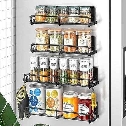 SUNALLY Magnetic Spice Rack for Refrigerator, 4 Pack Magnetic Fridge Shelf, Spice Organizer Shelf Holder for Kitchen Organization and Storage, Spice and Seasoning Organizer Gadgets for Metal Surface