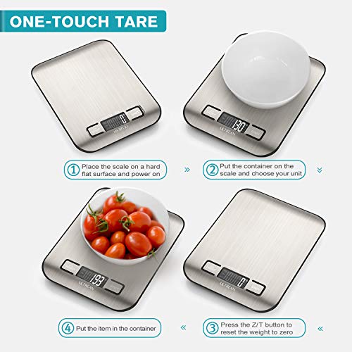 Ultrean Food Scale, Digital Kitchen Scale Weight Grams and Ounces for Baking and Cooking, 6 Units with Tare Function, 11lb (Batteries Included)