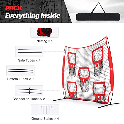 ZELUS Football Throwing Net, 7x7ft Football Training Equipment with 5 Target Pockets for Throwing and Passing Practice, Portable Quarterback Trainer Net, QB Throw Accuracy Net with Carry Bag