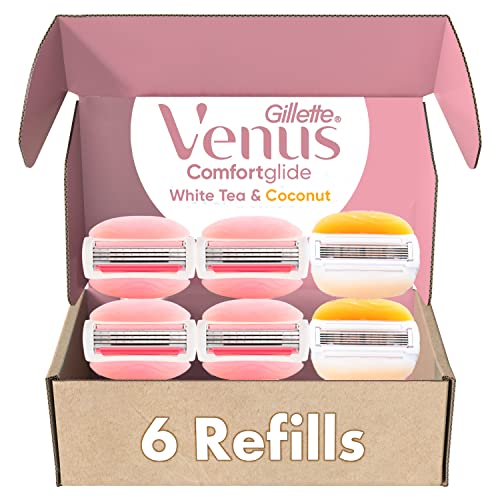 Gillette Venus Womens Razor Blade Refills, Venus ComfortGlide White Tea 4 Count and Venus ComfortGlide plus Olay 2 Count, 6 Total Refills