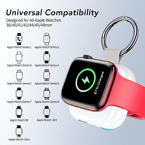 HUOTO Portable Charger for Apple Watch,Wireless Magnetic iWatch Charger 1200mAh Power Bank Travel Keychain Accessories Smart Watch Charger for Apple Watch Series 8/7/6/5/4/3/2/SE/Ultra (White)