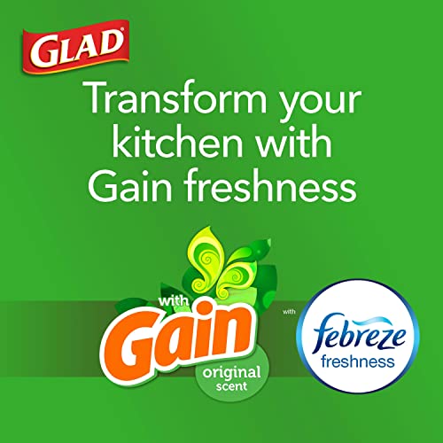 GLAD ForceFlex Tall Drawstring Trash Bags, 13 Gallon White Bags for Kitchen Can, Gain Original Scent to Eliminate Odors, 40 Count