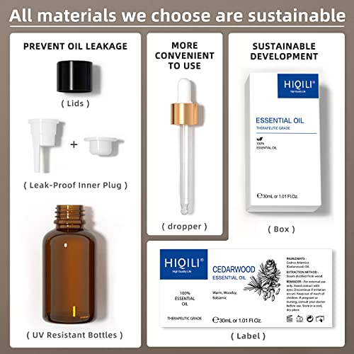 HIQILI Cedarwood Essential Oil, Pure Cedarwood Oil for Aromatherapy, Diffuser - 30ML