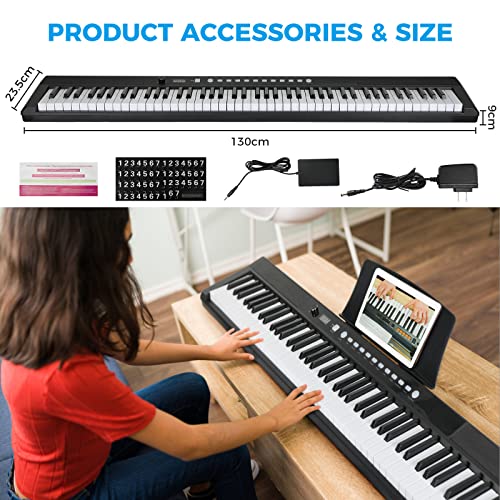 Asmuse 88-Key Full Size Electric Piano Keyboard Set, Digital Piano with Sustain Pedal, Power Supply, Built-In Speakers, Black