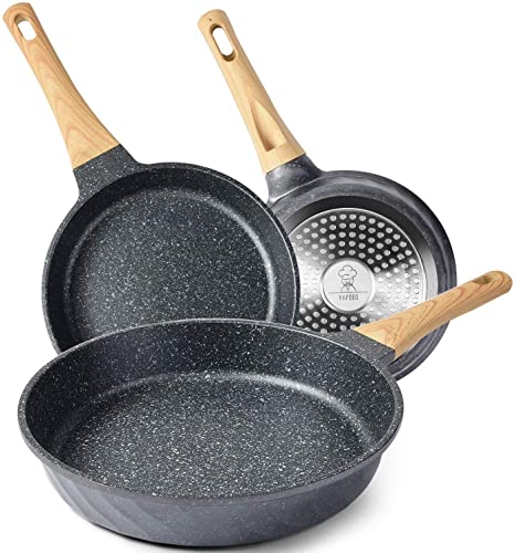 YIIFEEO Frying Pans Nonstick, Induction Frying Pan Set Granite Skillet Pans for Cooking Omelette Pan Cookware Set with Heat-Resistant Handle, Christmas Gift for Women (8" &9.5" &11")