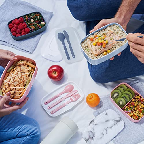 Bentgo Classic - All-in-One Stackable Bento Lunch Box - Modern Style and Design Includes 2 Containers, Built-in Plastic Utensil Set, and Nylon Sealing Strap (Blush Marble)