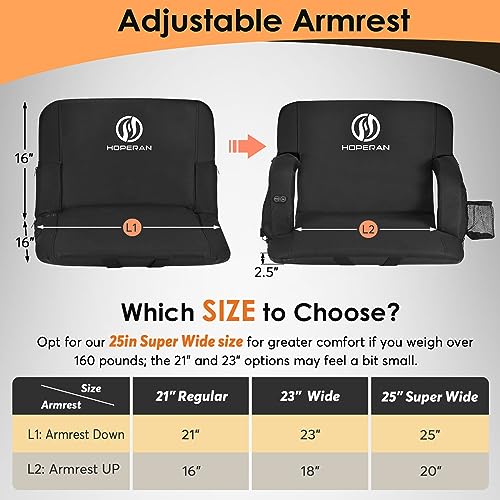 HOPERAN 21" 2pcs Dual-Sided Heated Stadium Seats for Bleachers with Back Support, 3 Levels Heating Stadium Seating for Bleachers Seat with Backrest, 5 Pockets Portable Stadium Chair for Outdoor