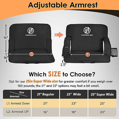 HOPERAN 21" 2pcs Dual-Sided Heated Stadium Seats for Bleachers with Back Support, 3 Levels Heating Stadium Seating for Bleachers Seat with Backrest, 5 Pockets Portable Stadium Chair for Outdoor