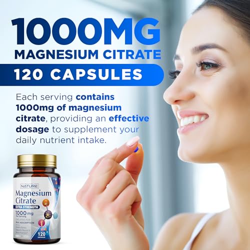 Magnesium Citrate 1000mg - Max Absorption & High Potency Magnesium Complex Supplement for Heart, Muscle, Nerve, Bone Health & Stress Relief - Non-GMO, Gluten-Free - 120 Vegan Capsules