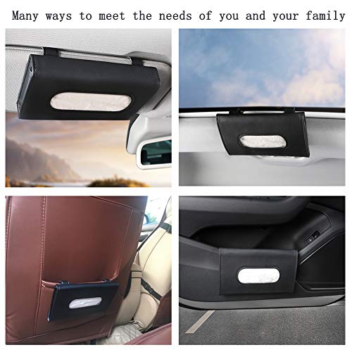 Leather Tissue Holder, Mask Holder, Rectangular Sun Visor Napkin, Mask Dispenser, Premium Car Tissue Box for car, Vehicle (Black)