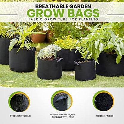 Utopia Home 5 Pack 5 Gallon Grow Bags, Thickened Nonwoven Plant Fabric Pots with Handles, Grow Pots, Plant Bags, Aeration Planting Bags, Fabric Planter Bags for Fruits, Vegetables and Flowers