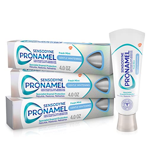 Sensodyne Pronamel Gentle Teeth Whitening Enamel Toothpaste for Sensitive Teeth, to Reharden and Strengthen Enamel, Amazon Exclusive, Fresh Mint - 4 Ounces (Pack of 3)