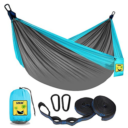 SZHLUX Camping Hammock Double & Single Portable Hammocks with 2 Tree Straps and Attached Carry Bag,Great for Outdoor,Indoor,Beach,Camping