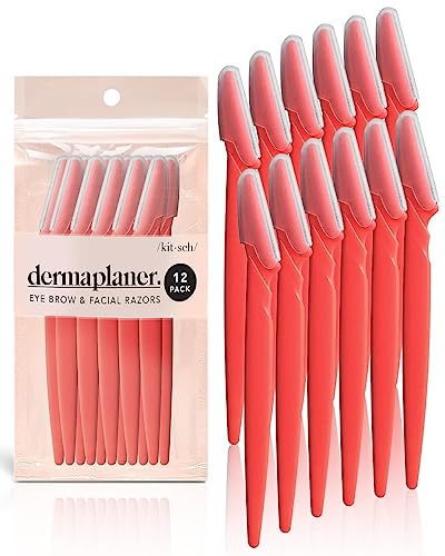 Kitsch Dermaplaning Tool - Face Razor for Women | Eyebrow Razor & Face Shaver for Women | Facial Hair Removal for Women | Facial Razors for Women | Dermaplane Razor for Women Face, 12 pc (New Orange)