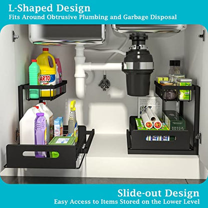 REALINN Under Sink Organizer and Storage, 2 Pack Pull Out Cabinet Organizer Slide Out Sink Shelf Cabinet Storage Shelves, Under Sink Storage for Kitchen Bathroom Cabinet