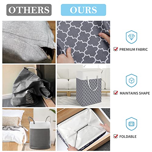 HomeHacks Laundry Baskets 2-Pack, Laundry Hamper with Long Handles, Collapsible Waterproof Clothes Hamper, Durable Tall Laundry Bin, Clothes Hamper for Bedroom, Bathroom, Dorm, Toys, 75L, Grey