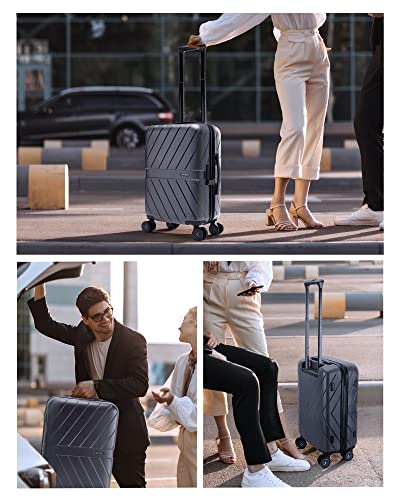 BAGSMART Carry On Luggage 22x14x9 Airline Approved, 1OO% PC Lightweight Carry On Hardside Suitcase, 20 Inch Hard Shell Luggage with Spinner Wheels, Waterproof Rolling Suitcase, Silver Gray