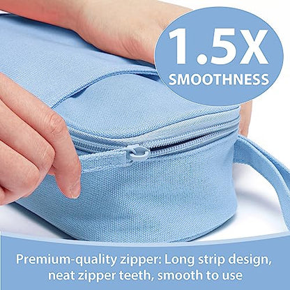 SPACEMATE Heavy Duty Canvas Pencil Case Pouch Bag - Holds 50-100 Pencils - Large Big Capacity Aesthetic Pen Case School Supplies for Back to School College Students (Light Blue)