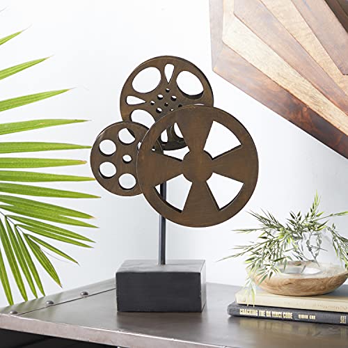 Deco 79 Metal Film Reels Sculpture, 11" x 5" x 16", Brown