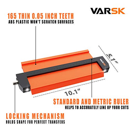 VARSK 5" & 10" Contour Gauge with Light 2 Pack Widen Shape Duplicator Profile Tool, Master Outline Measuring Plastic Ruler for Corners, Woodworking Templates, Tiles and Laminate