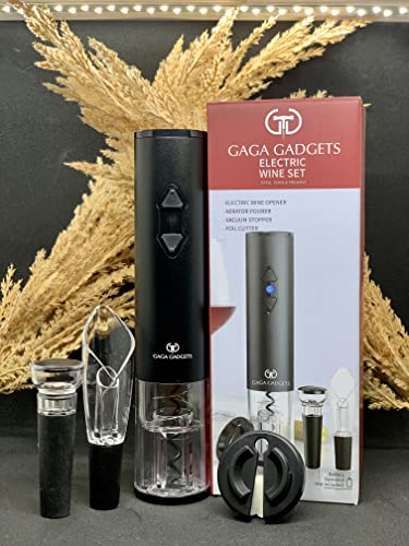 GaGa Gadgets Electric Wine Opener Set - Easy Wine Bottle Opener - Automatic Wine Corkscrew - Battery Operated Wine Set On The Go