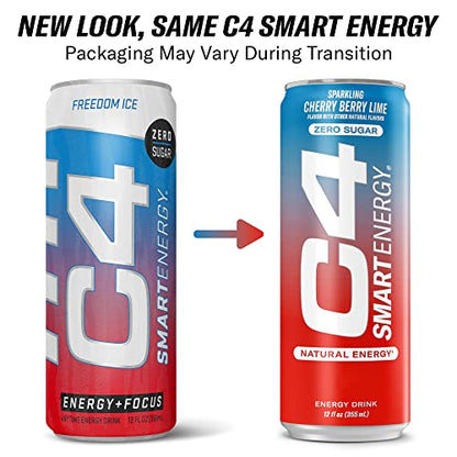 C4 Smart Energy Drink - Sugar Free Performance Fuel & Nootropic Brain Booster, Coffee Substitute or Alternative | Cherry Berry Lime 12 Oz - 12 Pack