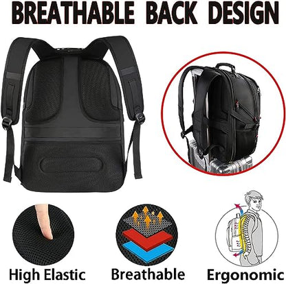 YOREPEK Travel Backpack, 15.6 Inch Laptop Backpacks for Men Women, Water Resistant College Backpack Airline Approved Business Work Bag with USB Charging Port Fits 15.6 Inch Computers, Black