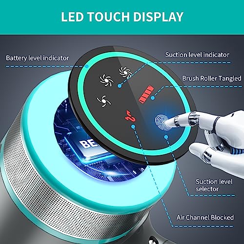 Belife BVC11 Cordless Vacuum Cleaner, 25Kpa Stick Vacuum Cleaners for Home Hardwood Floor Carpet Pet Hair, 380W Powerful Brushless Motor, Up to 40mins Runtime, LED Touch Display, Blue