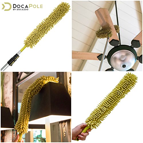 DocaPole Microfiber Flex-and-Stay Ceiling Fan Duster with Removable Microfiber Chenille Dusting Cloth; Use by Hand or Attach to DocaPole Telescopic Extension Pole (Pole Not Included)