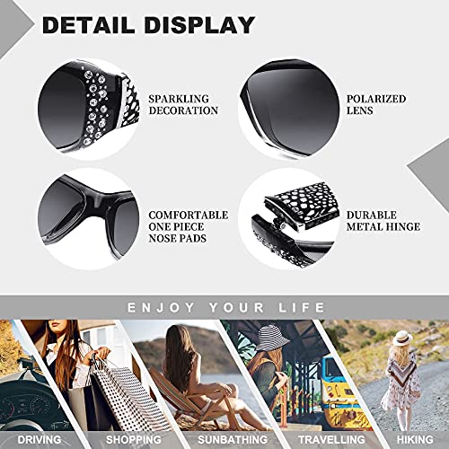 HAOLOTA Polarized Sunglasses for Women, Trendy Fashion Rhinestone Sunglasses UV400 Protection