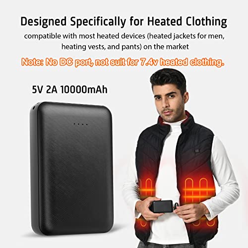 5V 2A Rechargeable Battery for Heated Vest Heated Jackets Heated Hoodies 10000mAh Battery Pack for Men Women (No DC port, Not suit for 7.4v Heated Clothing)