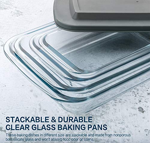 8-Piece Deep Glass Baking Dish Set with Plastic lids,Rectangular Glass Bakeware Set with Lids, Baking Pans for Lasagna, Leftovers, Cooking, Kitchen, Freezer-to-Oven and Dishwasher, Gray