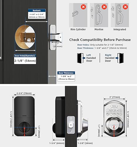 TEEHO TE002 Fingerprint Door Lock - Keyless Entry Door Lock with Keypad - Electronic Deadbolt Keyed Entry - Front Door Lock - Combination Door Lock - Easy Installation - Satin Nickel