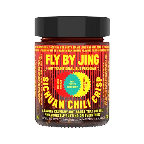 FLYBYJING Sichuan Chili Crisp, Gourmet Spicy Tingly Crunchy Hot Savory All-Natural Chili Oil Sauce w/Sichuan Pepper, Versatile Hot Sauce Good on Everything and Vegan, 6oz (Pack of 1)