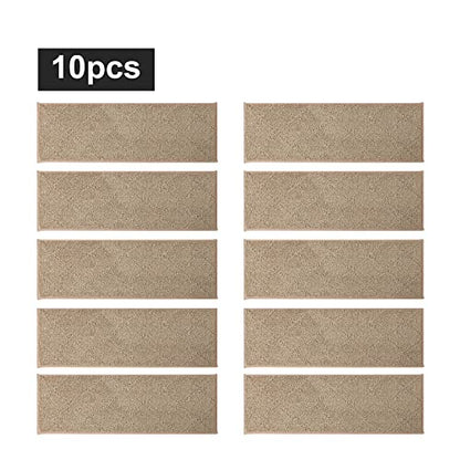 COSY HOMEER Edging Stair Treads Non-Slip Carpet Mat 28inX9in Indoor Stair Runners for Wooden Steps, Edging Stair Rugs for Kids and Dogs, 100% Polyester TPE Backing (10pc, Beige)