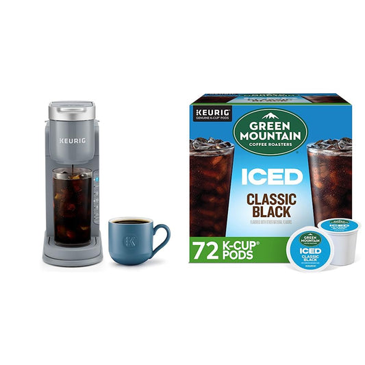 Keurig K-Iced Coffee Maker, Single Serve K-Cup Pod Iced Coffee Maker and Green Mountain Coffee Roasters Brew Over Ice Classic Black, Single Serve K-Cup Pods, 72 count