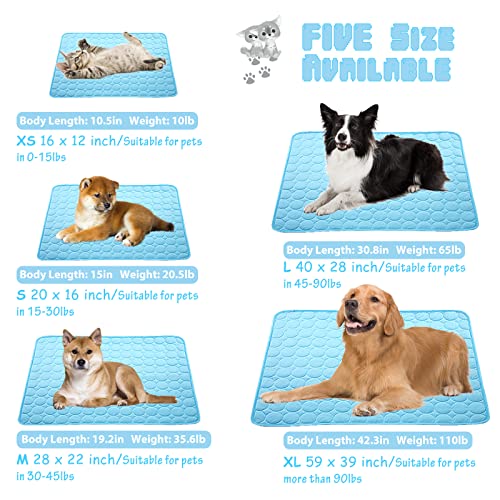 MeiLiMiYu Washable Dog Cooling Mat Ice Silk Pet Self Cooling Pad Blanket (28x22 in, Blue)