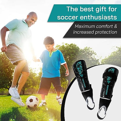 Vizari Malaga Soccer Shin Guard for Kids| Youth Soccer Shin Guard | Lightweight and Breathable Child Calf Protective Gear Soccer Equipment | Black | XX - Small