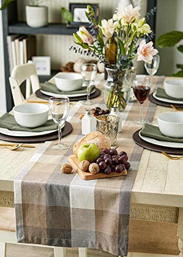 DII Tri-Color Check Collection 100% Cotton Tabletop, Table Runner, 14x108, Stone