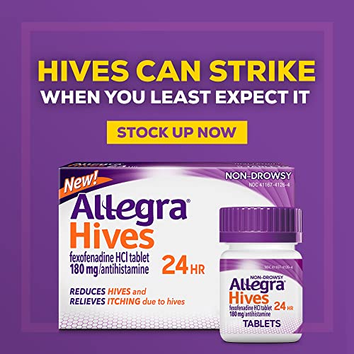 Allegra Hives Non-Drowsy Antihistamine Tablets, 30-Count, 24HR Hives Reduction & Itch Relief, 180mg