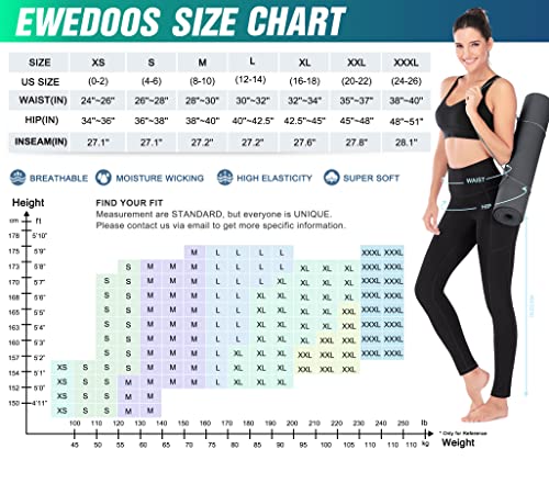 Ewedoos Women's Yoga Pants with Pockets - Leggings with Pockets, High Waist Tummy Control Non See-Through Workout Pants (EW320 Navy, Large)