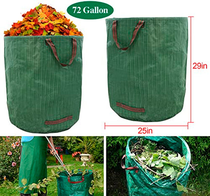 72 Gallons Garden Bag Collapsible Reuseable Heavy Duty Garden Waste Bags for Lawn Yard Leaf Trash Debris Garden bags with Gardening Gloves(3-Pack)