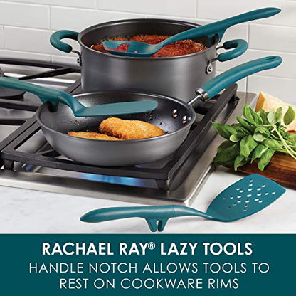 Rachael Ray Tools and Gadgets Flexi Turner and Scraping Spoon Set / Cooking Utensils - 2 Piece, Teal Blue